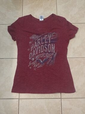 Y2K Harley Davidson Women's Maroon Slim Fit T-Shirt Size M